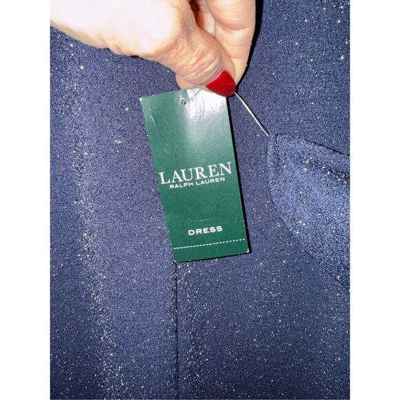 Ralph Lauren Women's Size 14 Bell Sleeve Knee Length Dress Navy Blue Sparkle NWT - Picture 10 of 11